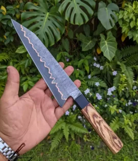 Custom copper Damascus steel chef knife handmade by Damascusknives.store